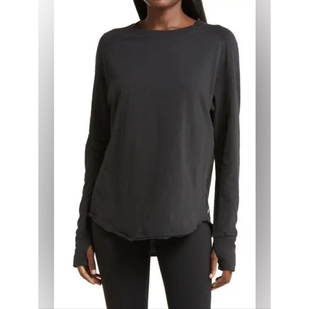 ZELLA Relaxed Washed Long Sleeve Slub Tee in Black NWOT Sz L